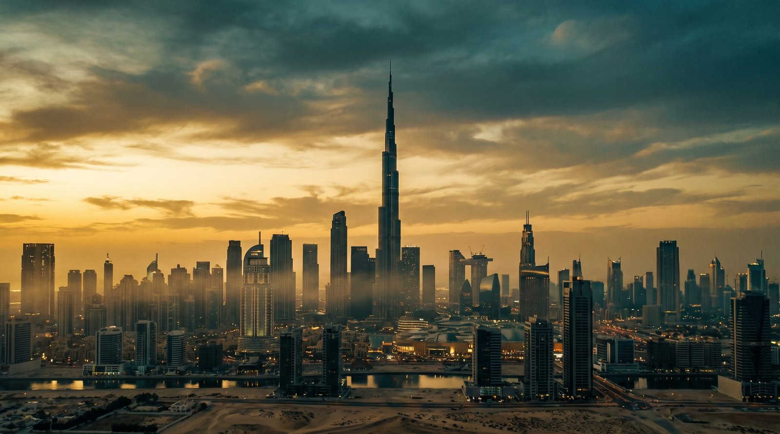 Dubai skyline at golden hour